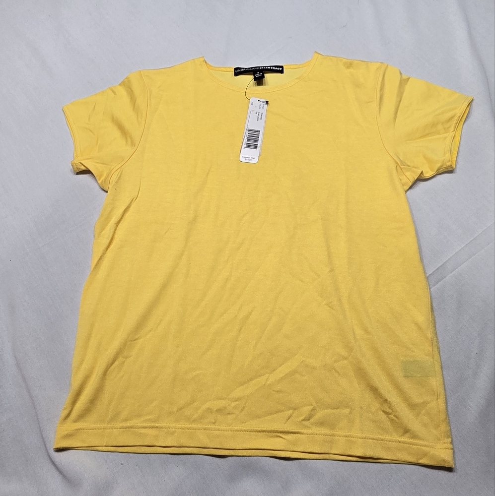 New Linda Allard Ellen Tracy Yellow Cotton Short Sleeve Tshirt